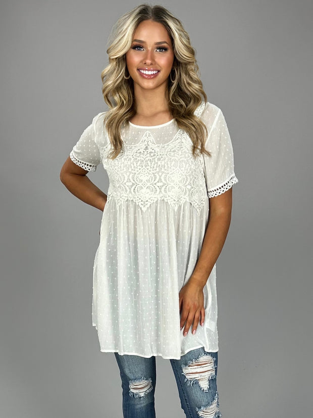 SSS-A {Fancy That} "UMGEE" White Tunic with Crochet Detail