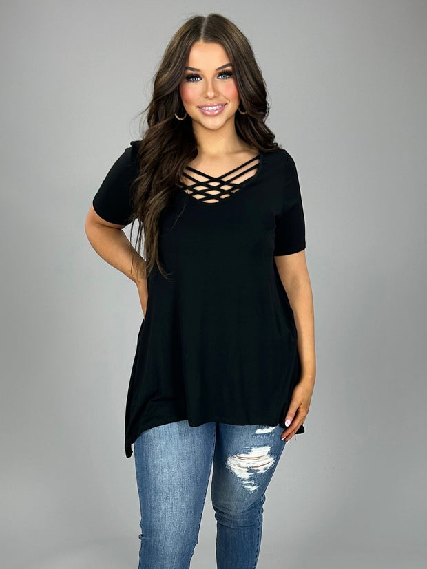 SSS-K {My Side Of Town} Black Cage Neck Tunic Top