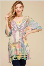 PSS-L {Color Me Wonderful} Multi Color Floral Knit Tunic