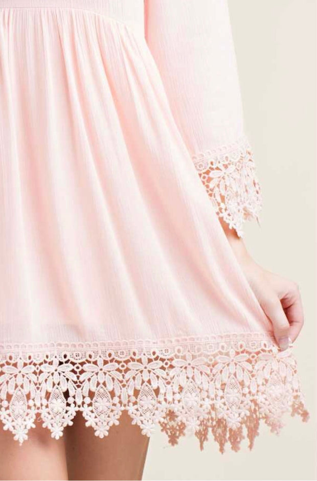 SQ-A {Good Girl} Peach Tunic with Floral Crochet Detail