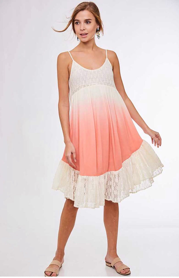 SV-D {A Perfect Passion} Lined Coral Dress w/ Lace Detail