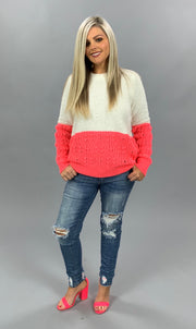 10-13 CP-P {Catch Your Eye} Ivory Pink Colorblock Sweater SIZE S/M M/L