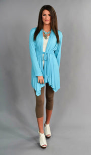 OT-D {Flare For Life} Turquoise Cardigan With Waist Tie