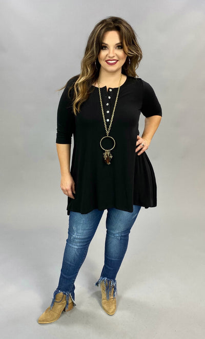 SQ-C {Thanks For The Fun} Black Top with Button Front Detail