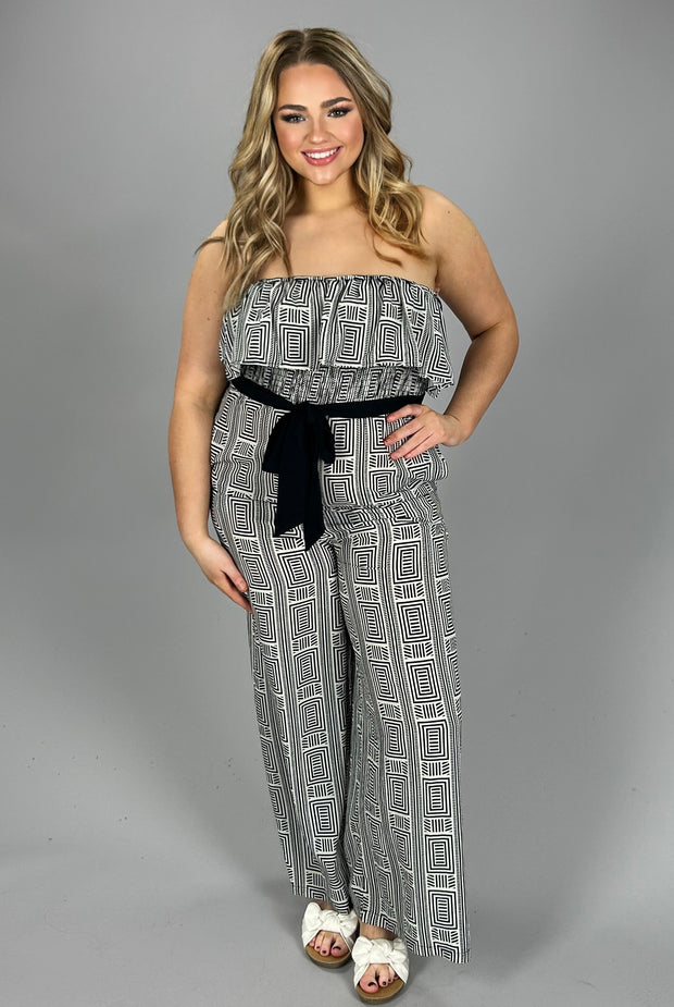 RP-J {I Run To You} Black/Ivory Printed Jumpsuit with Belt