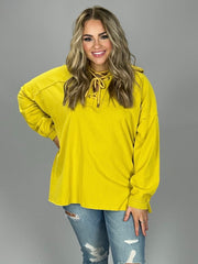 HD-D {Back In Action} MUSTARD Hoodie w/Lace Up Neck