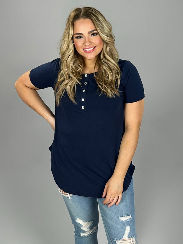 SSS-X {Count On Me} Navy Top W/ Button Up Detail