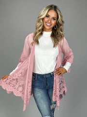OT-A {In Love With Life} Asymmetrical Mauve Lace Cardigan