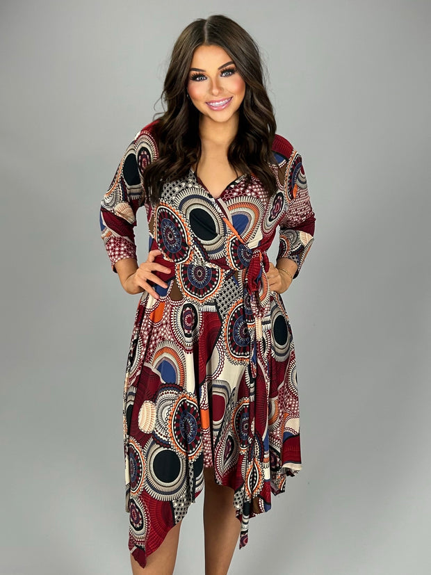 PQ-S {From This Moment} Burgundy Geo Printed Dress