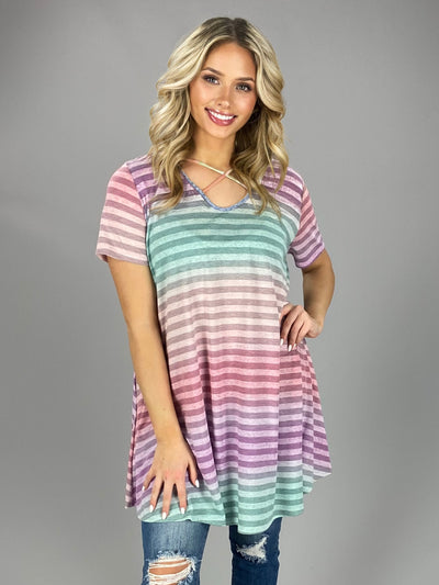 PSS-P {Let's Chat} Lavender Rainbow Striped Top