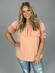 OS-A {Eyes On Her} Off-Shoulder Top with Lace Detail Sleeves