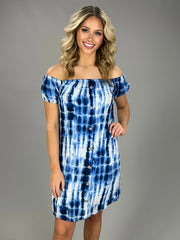 OS-B {Last One Here} Blue Bamboo Tie-Dye Print Dress