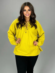 HD-D {Back In Action} MUSTARD Hoodie w/Lace Up Neck