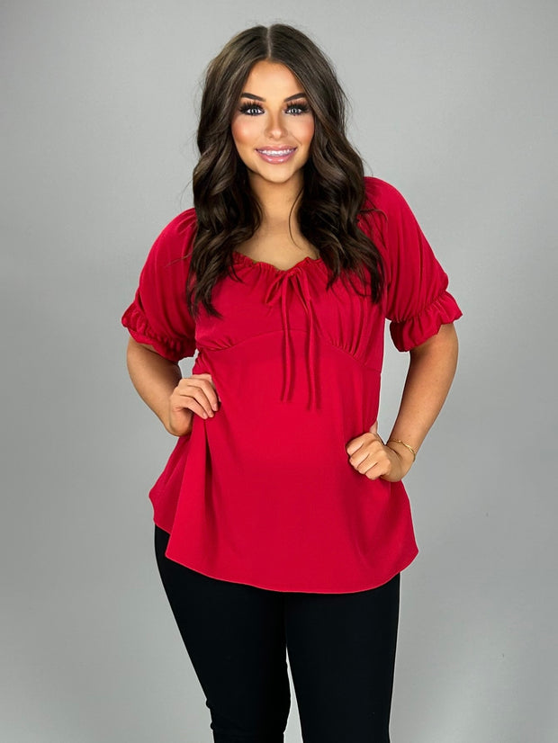 SSS-D {Rather Be With You} Red Top with Elastic Detail