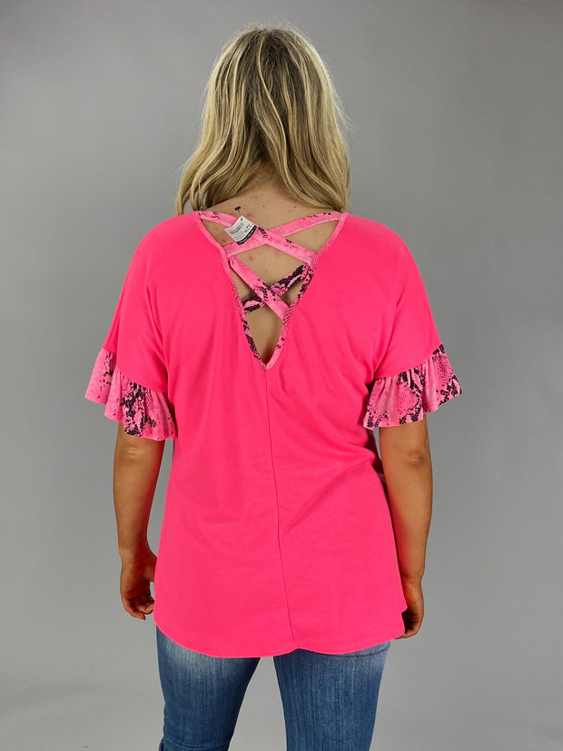 CP-D {Just A Game} Neon Pink/Snakeskin Print Top