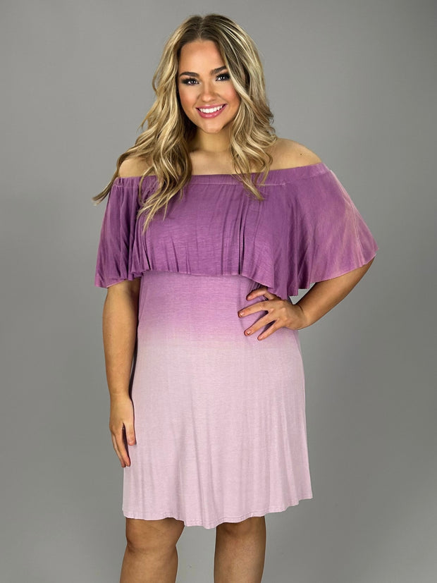 OS-A {Rumor Has It} Off-Shoulder Gradient Lavender Dress