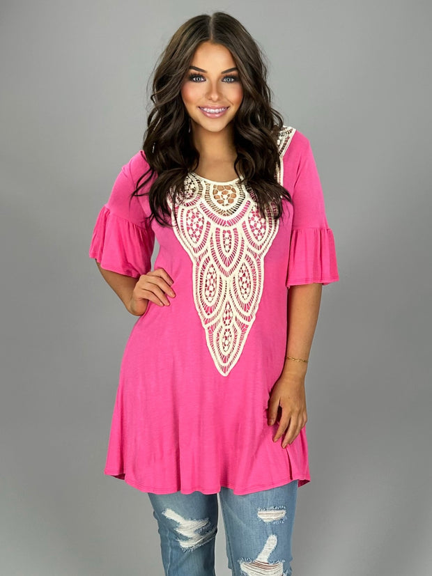 SD-X {Lovely Dreamer} Pink Tunic with Crochet Lace Detail