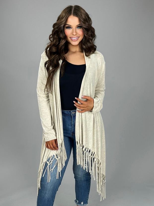 OT -O "Only Admiration" Oatmeal Cardigan with Fringed Bottom