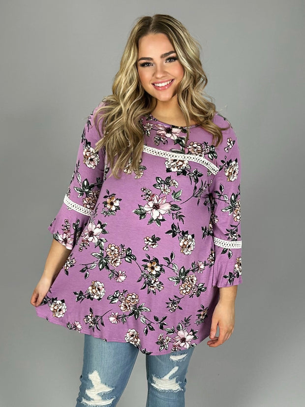 PQ-R {Just Because} Lilac Floral Tunic with Crochet Detail