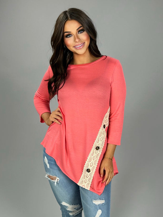 SD-E {Loving Every Day} Coral Top with Crochet Detail