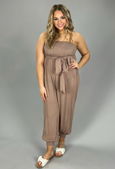 RP-B {Girls Night Out} Taupe Strapless Romper W/ Knotted Detail