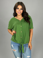 SSS-F {Taking It Easy} Green Button-Up Top W/ Tie Detail