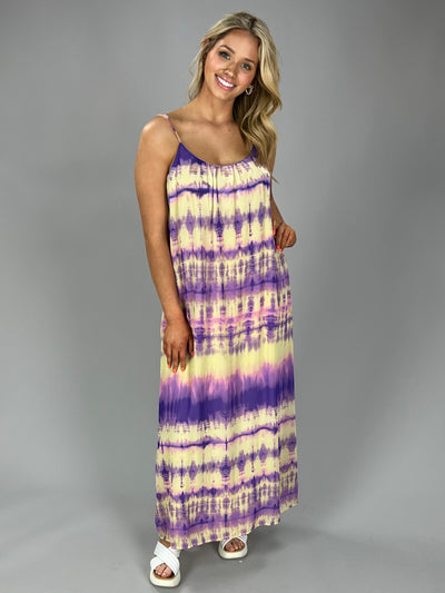 LD-Y {Told You So} Purple/Tan Sleeveless Tie-Dye Dress