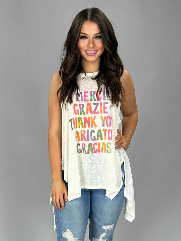 GT-P MERCI Thank You Hi-Lo Top with Side Slits