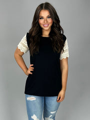 SD-A {Take Back The Night} Black Top with Crochet Sleeves