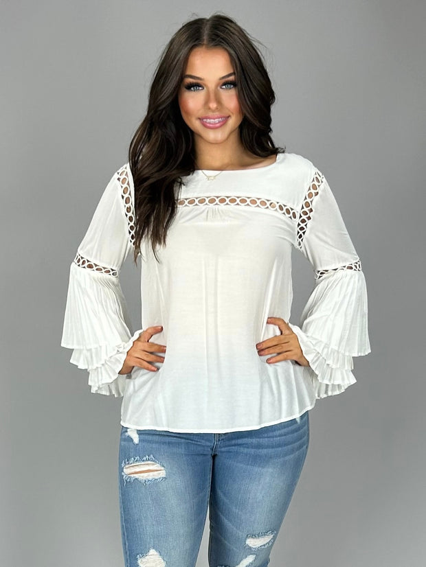 SLS-M {Keep Me Smiling} White Top with Layered Sleeves