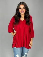 SQ-A {Saved By The Bell} Red V-Neck Top with Bell Sleeves