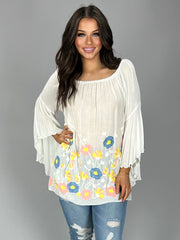 SD-Z {Just Like That} White Top with Floral Embroidery Detail