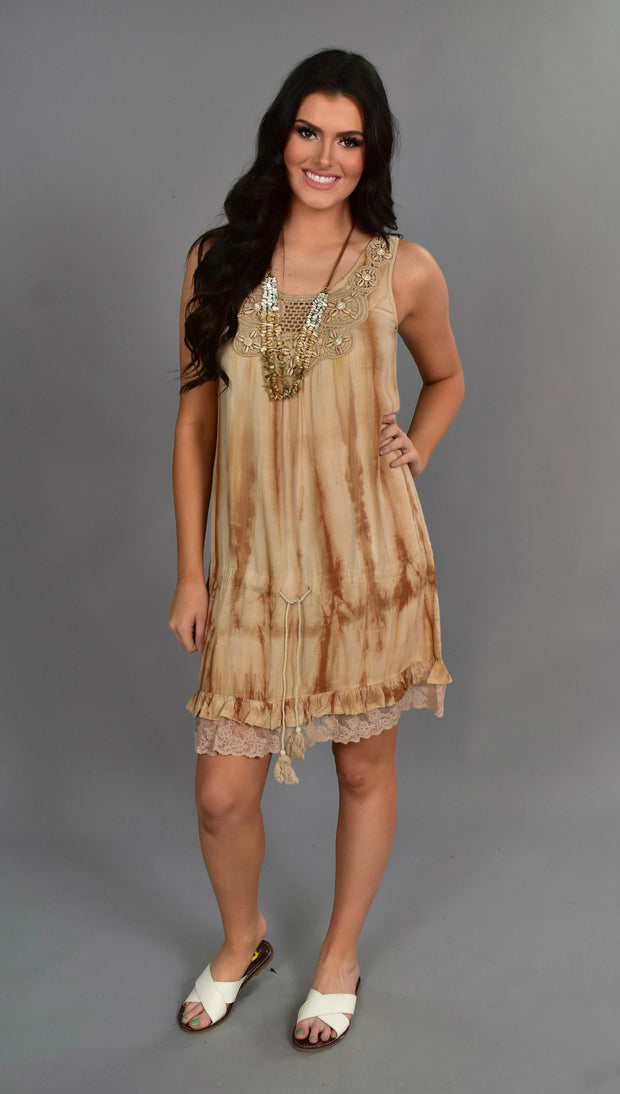 SV-E {Who Knew} Camel Tie-Dye Tunic with Seashell Detail