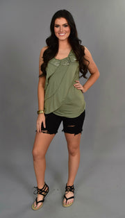 SV-C {Speak Up} Sleeveless Olive Top with Sequin Detail