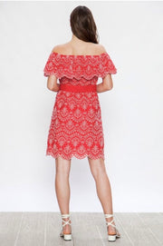 OS-N {Sassier Than Ever} Red Dress with White Eyelet Detail