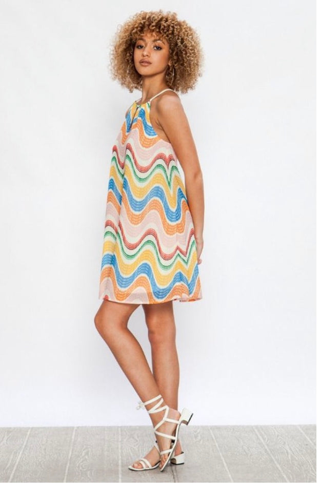 SV-C {Dodge The Paparazzi} Colorful Lined Halter Dress