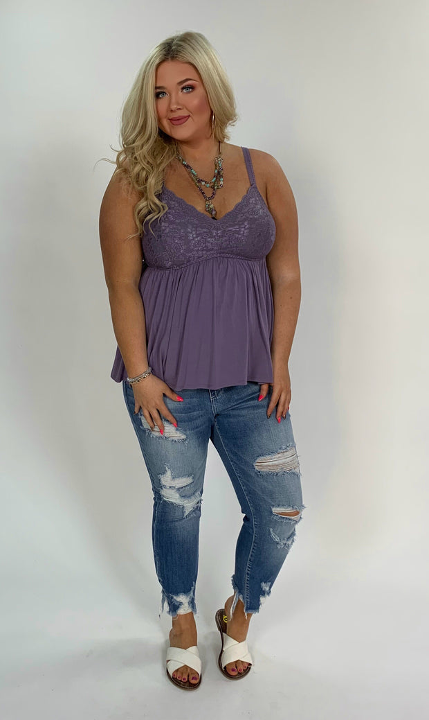 SV-O {Summer Dreams} Lavender Top  W/ Lace Detail