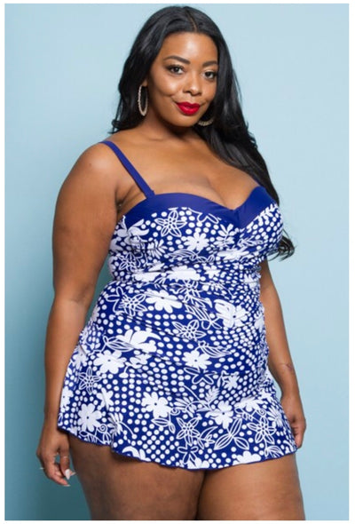 SWIM {Ready For A Cruise} Blue & White Skirted Swimsuit