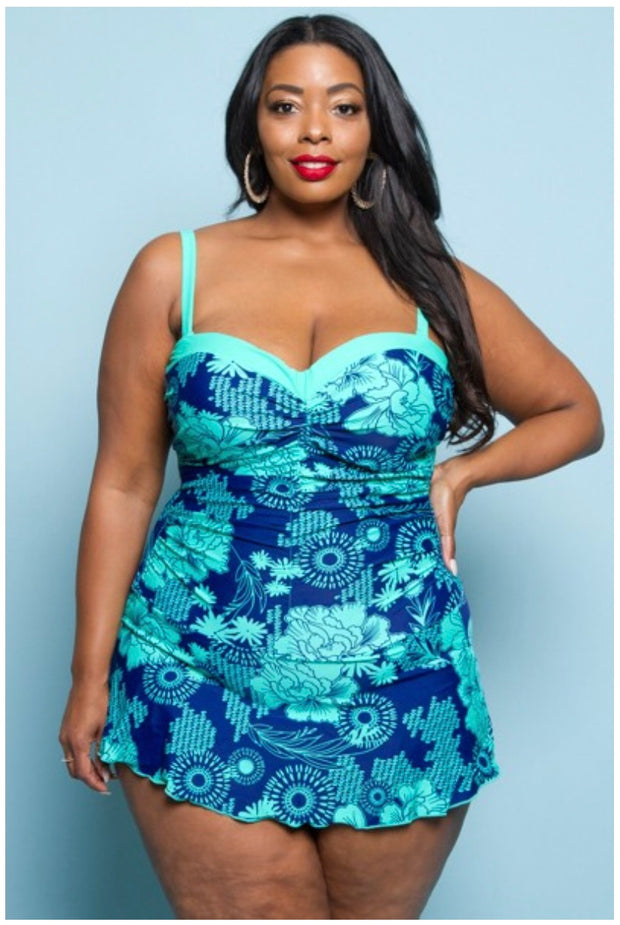 SWIM {Ready For A Cruise} Mint & Blue Skirted Swimsuit