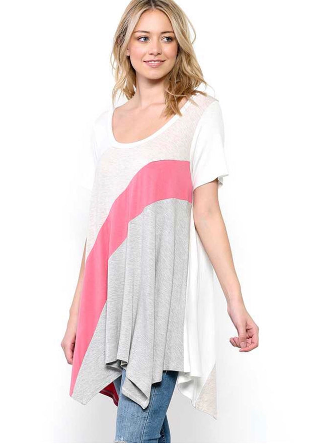 CP-M {Flow My Way} Oatmeal Top with Pink & Gray Contrast