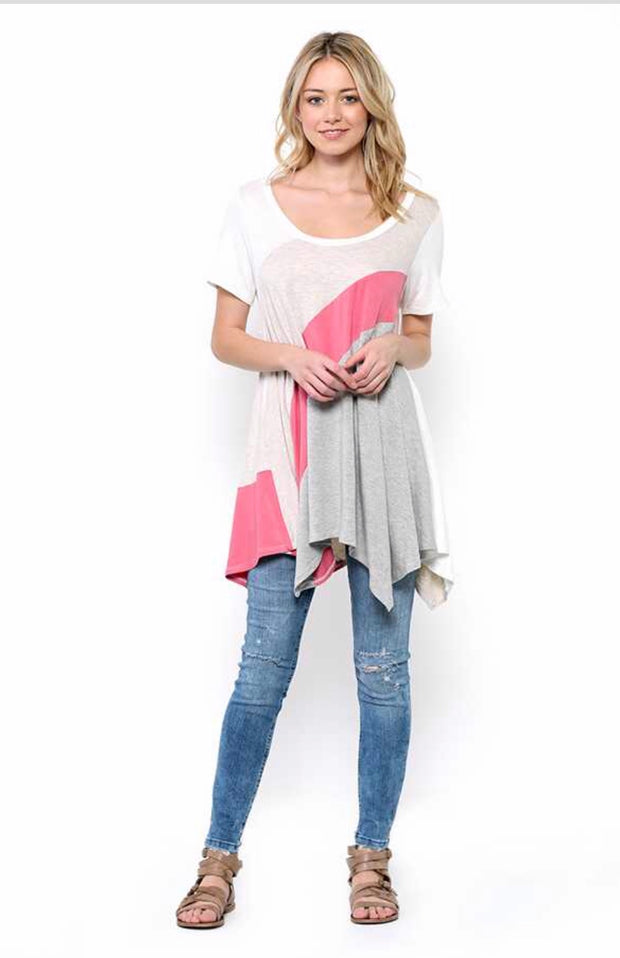CP-M {Flow My Way} Oatmeal Top with Pink & Gray Contrast