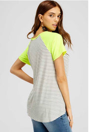 CP-B {Brighten Your Day} Neon Yellow Knot Hem Top with Stripes