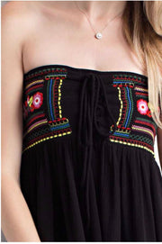 OS-K {Keeping It Sassy} Black Strapless Top with Floral Embroidery