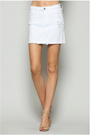 BT-D {Worth My Time} White Stretchy Denim Mini-Skirt