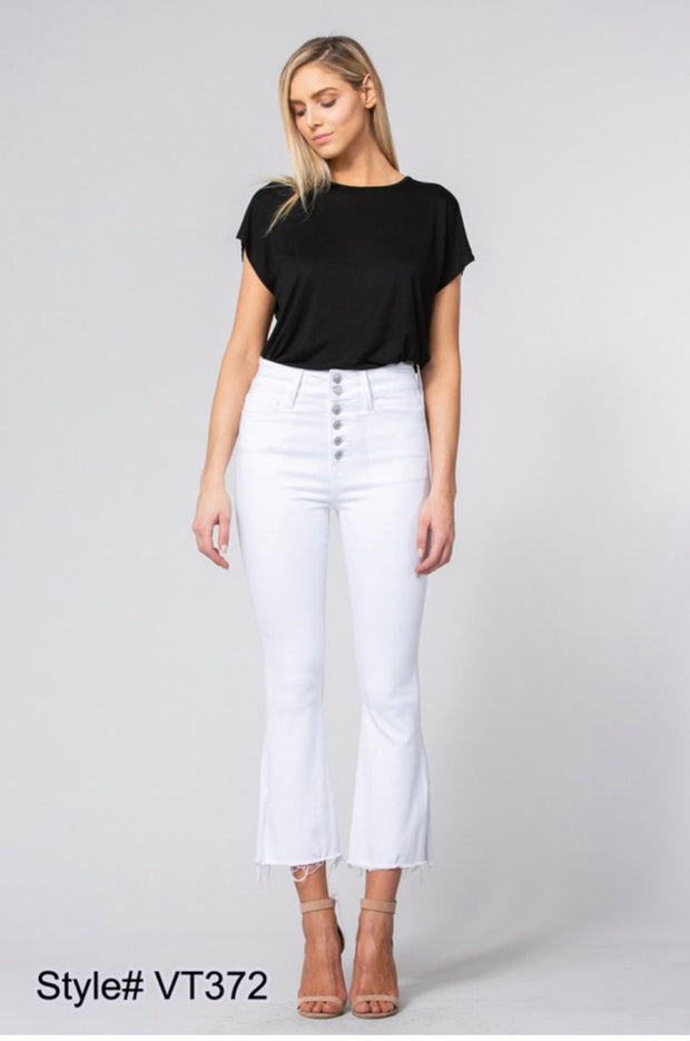 BT-R {Groove With Me} White Button-Front Frayed Hem Jeans