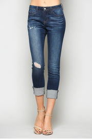 BT-H {More Than Expected} Distressed Dark Denim Jeans