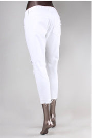BT-V {No Matter What} White Stretchy Jeans with Holes