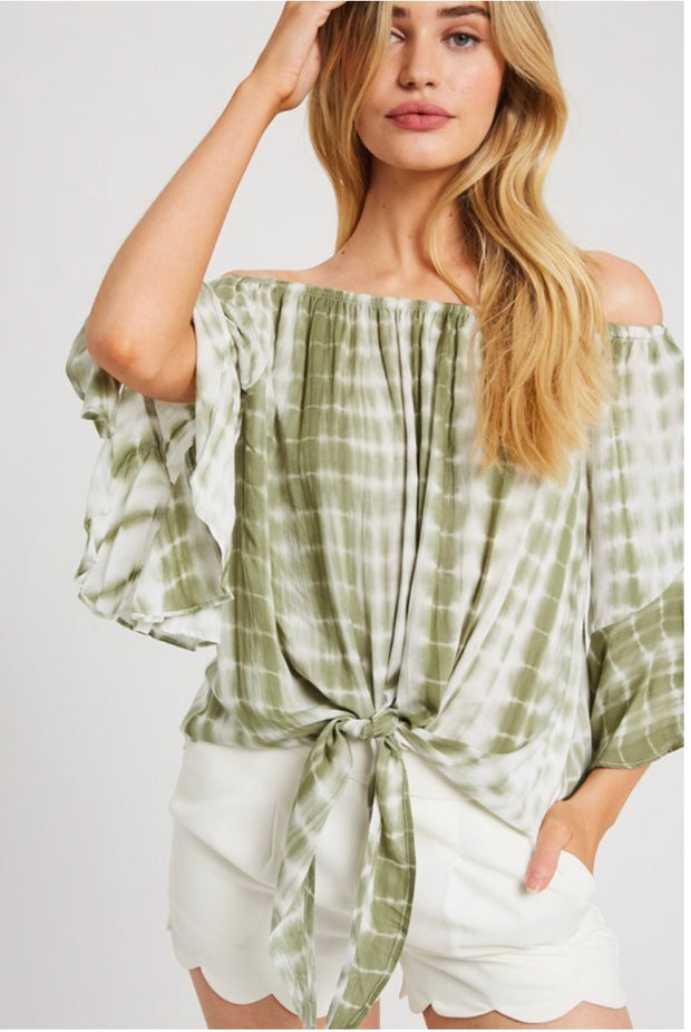 OS-D {Turning Heads} Pistachio Bamboo Tie-Dye Top W/ Tie Detail