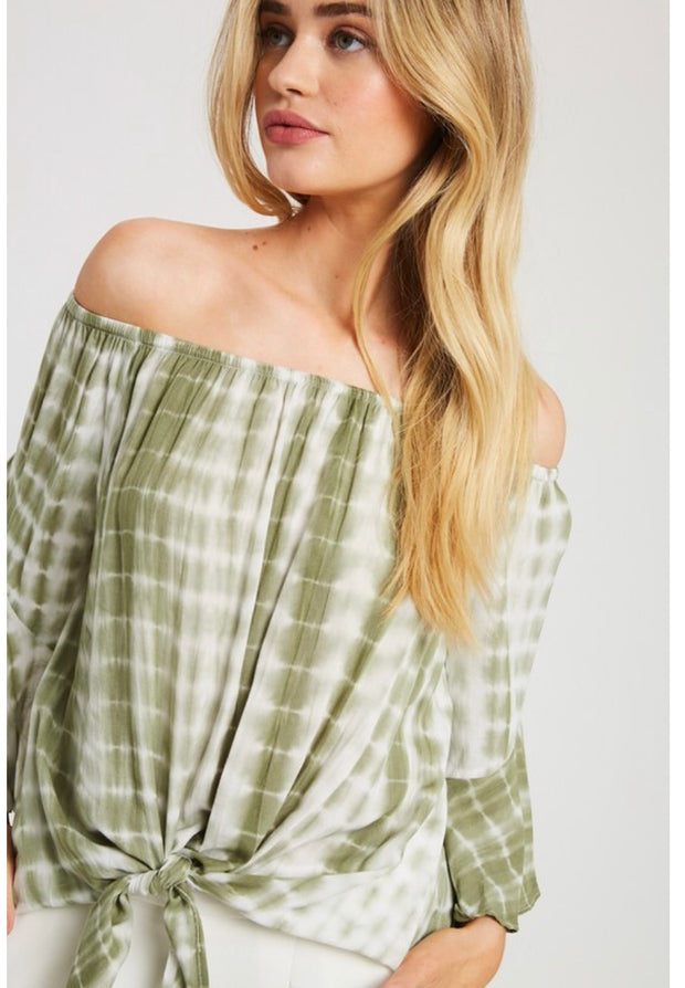 OS-D {Turning Heads} Pistachio Bamboo Tie-Dye Top W/ Tie Detail