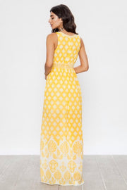 LD-L {Know My Secrets} Yellow Damask Maxi Dress with Lining